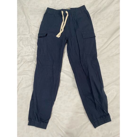 NWT L. T. J. Letter to Juliet Navy Blue Linen Blend Jogger Cargo Pants Small - Picture 2 of 9